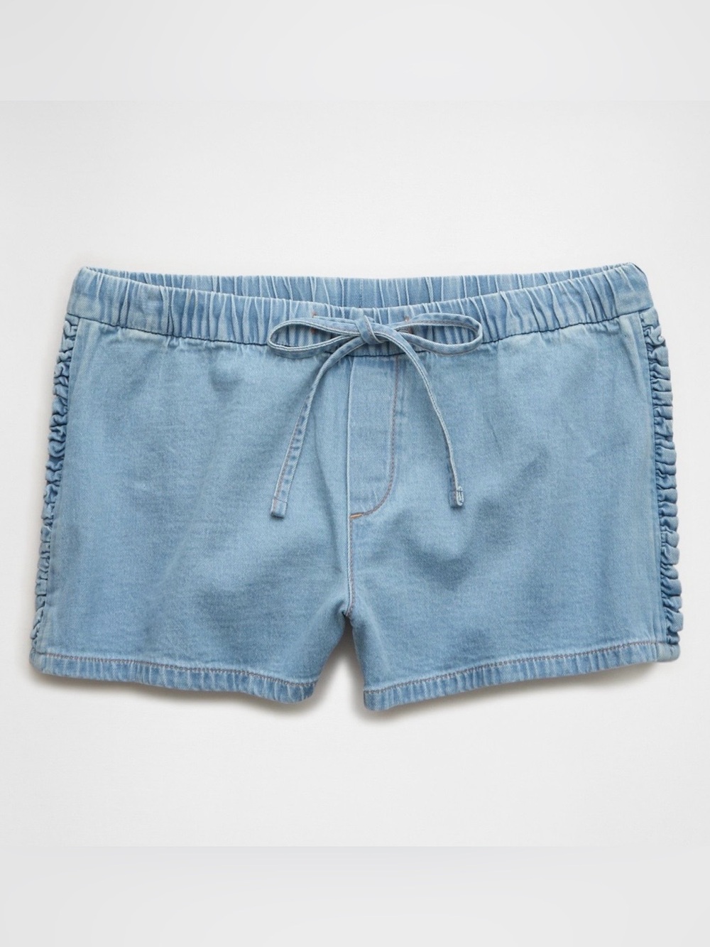 NWT AE Stretch Low Rise Ruffle Trim Chambray Short
